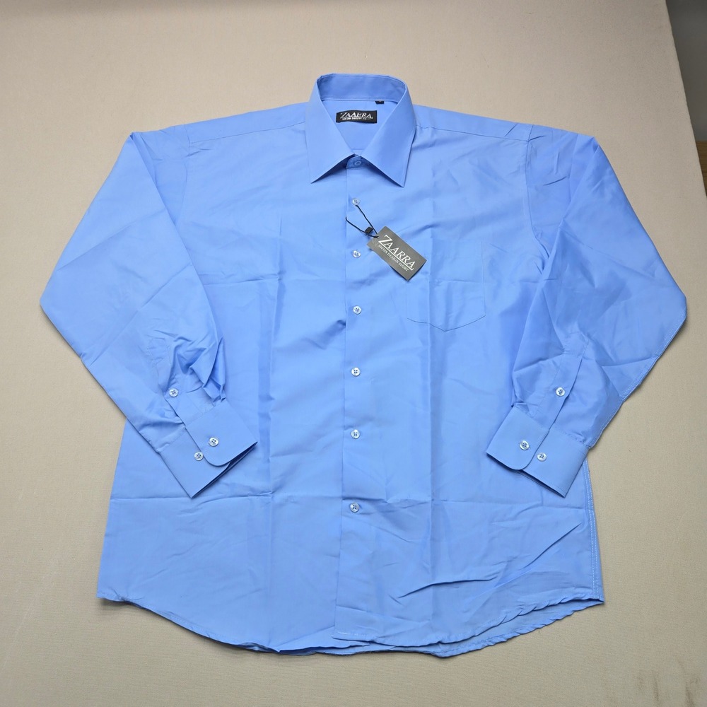 Zaarra Dress Shirt Swiss Design RA2013-1 Cotton Pocket Blue Men Size 17 L/S New